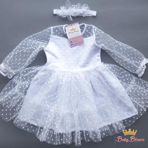 Formal dress with long tulle sleeves POLA WHITE