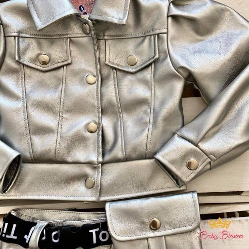 Silver biker jacket for a girl