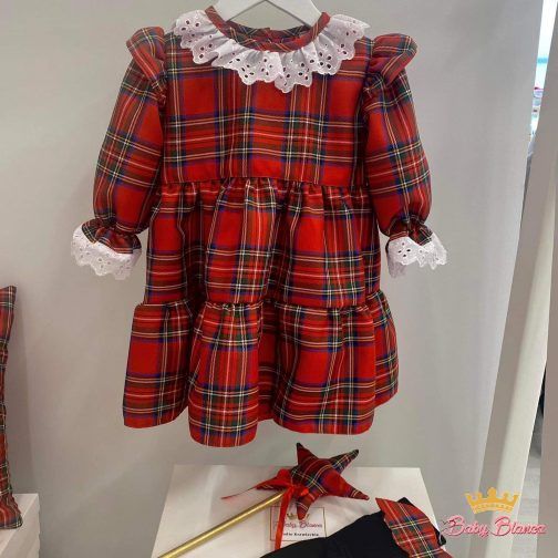 Sukienka dla dziewczynki szkocka krata z koronką